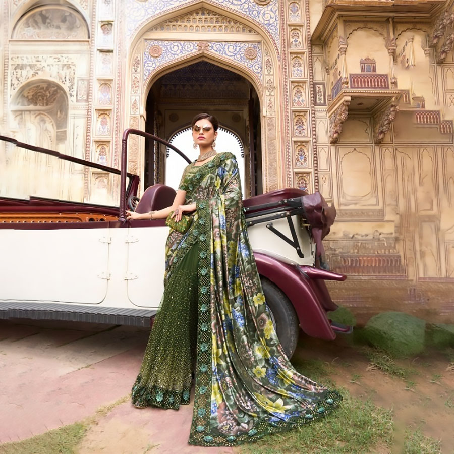 Sea green Net Designer Saree