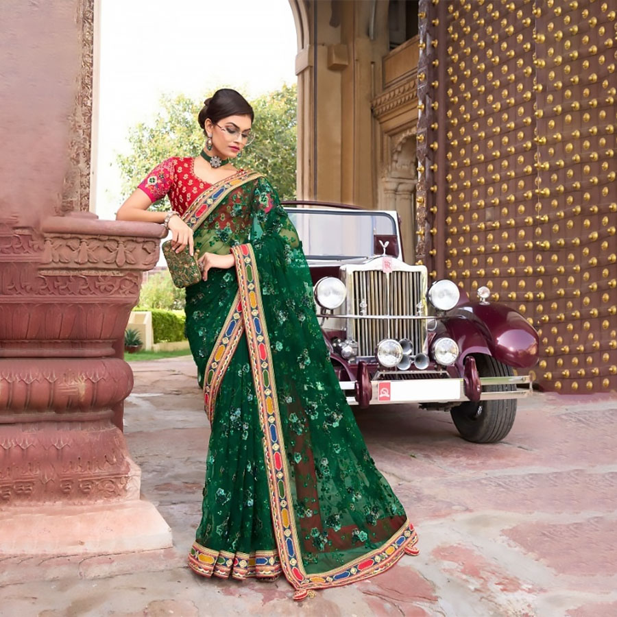 Green Net Designer Saree