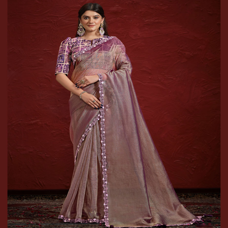 Purple Pure Banarasi Jari Crinkle Designer Saree