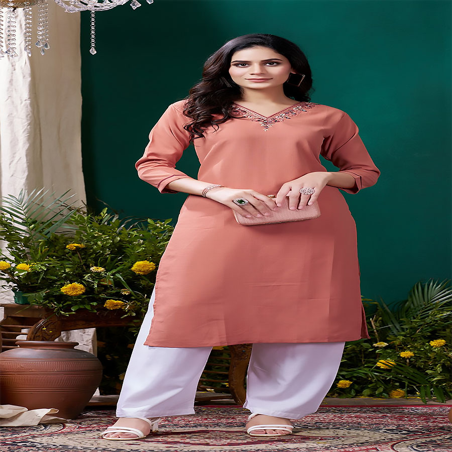 Pink Cotton Casual Kurtis