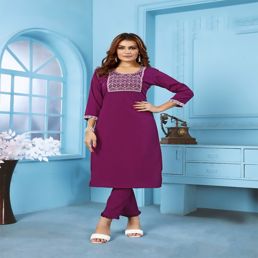 Purple Rinkal Cotton Partywear Kurtis