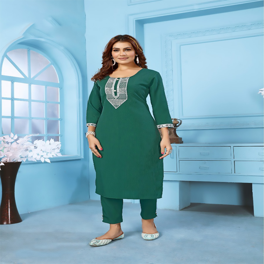 Green Rinkal Cotton Partywear Kurtis