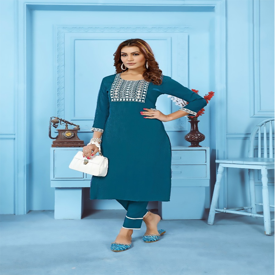 Blue Rinkal Cotton Partywear Kurtis