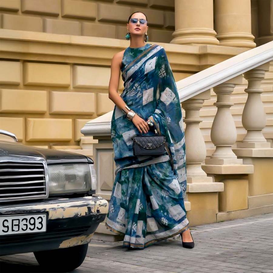 Blue  Viscose  Casual Wear Saree