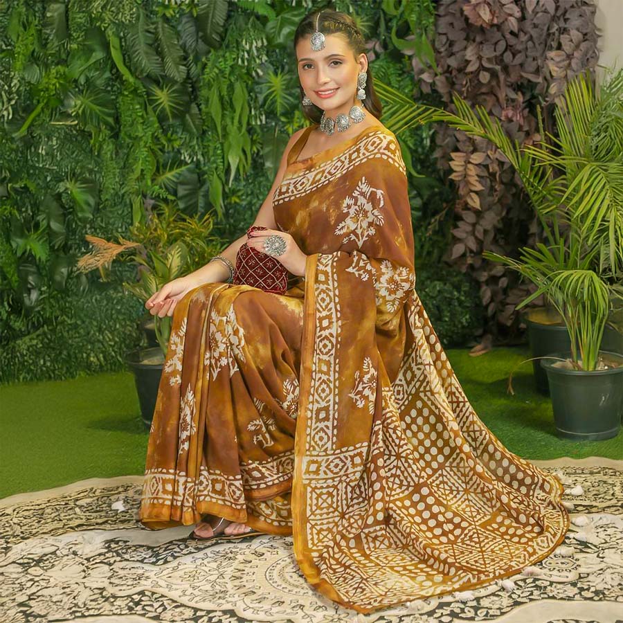 Brown  Viscose  Casual Wear Saree
