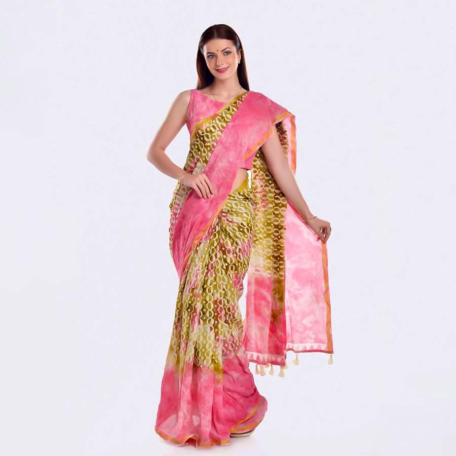 Pink  Viscose  Casual Wear Saree