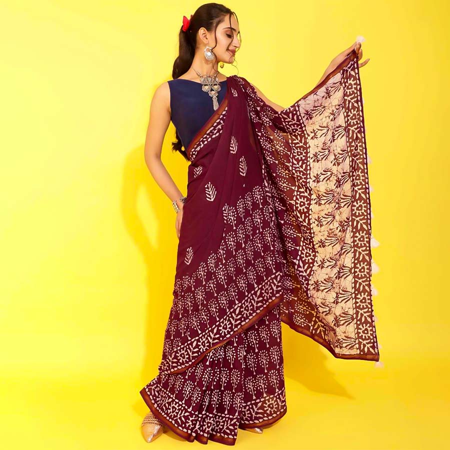 Red  Viscose  Casual Wear Saree