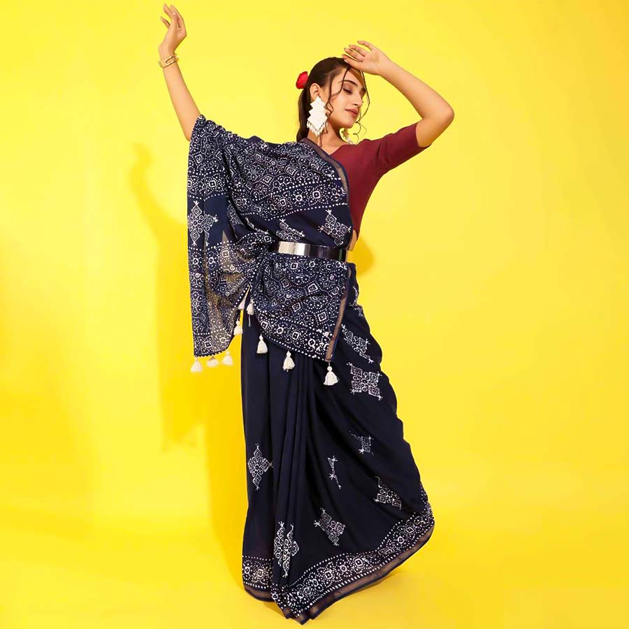 Black  Viscose  Casual Wear Saree