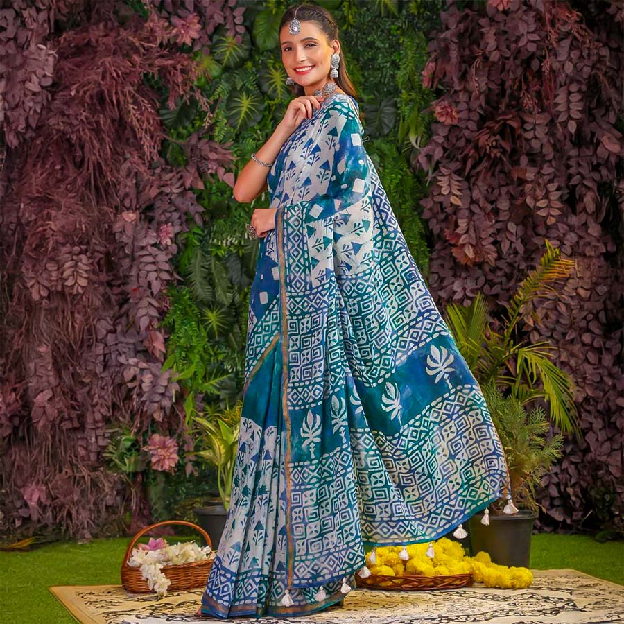 Blue  Viscose  Casual Wear Saree