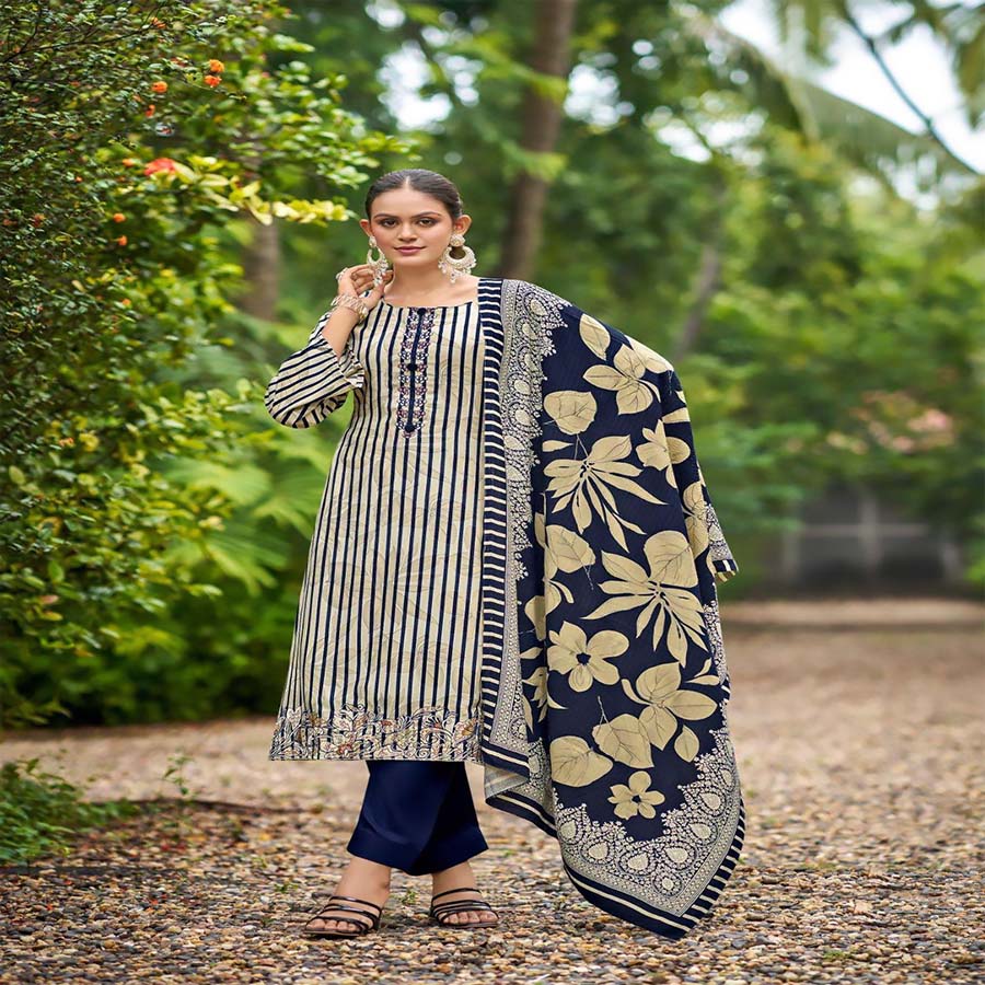 Blue Pashmina Printed Suit