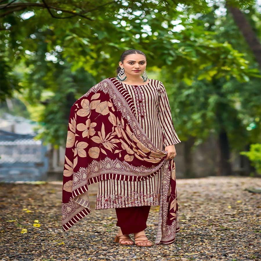 Red Pashmina Printed Suit