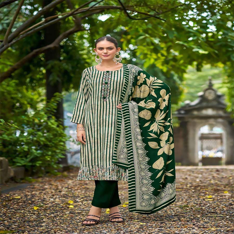 Green Pashmina Printed Suit