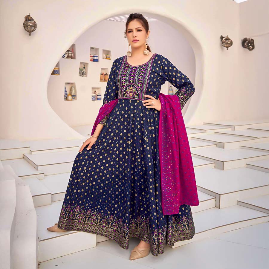 Blue  Rayon Casual Wear Salwar Kameez