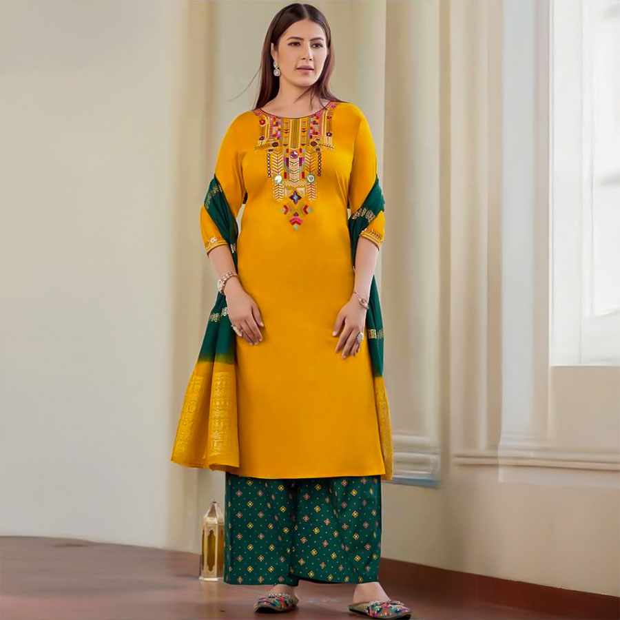 Yellow  Rayon Casual Wear Salwar Kameez