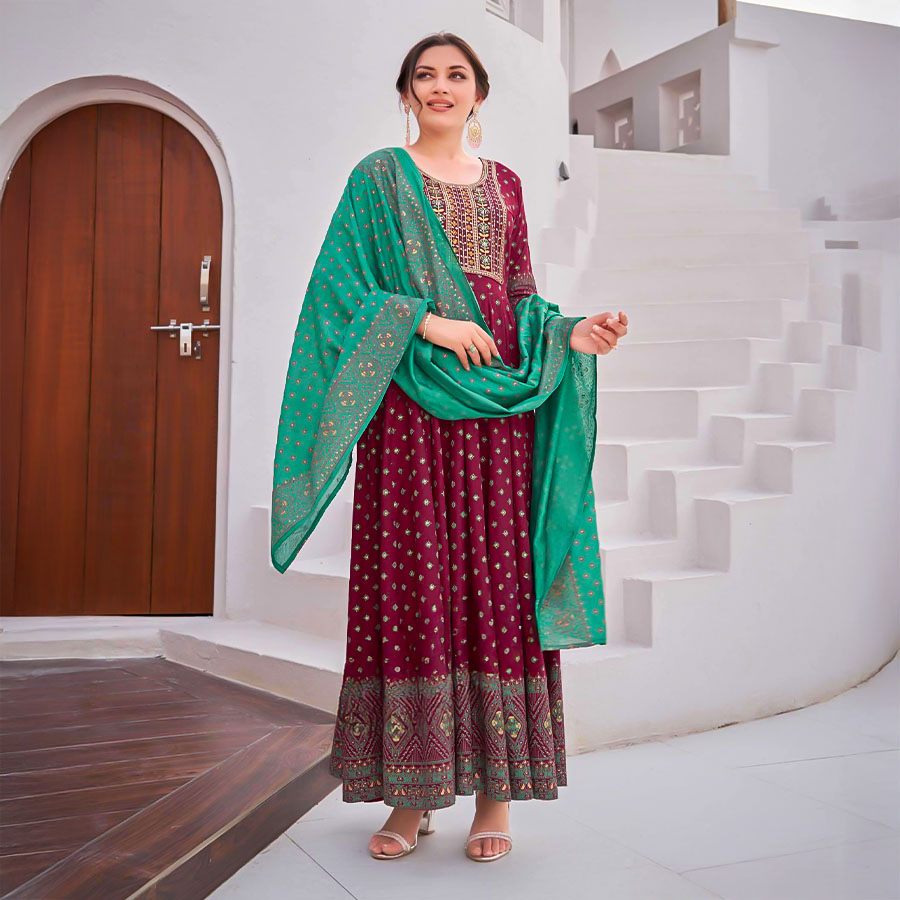 Red  Rayon Casual Wear Salwar Kameez