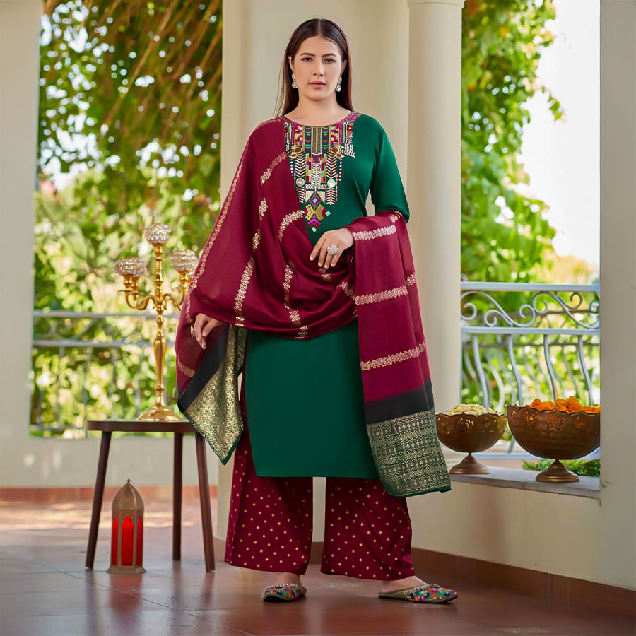 Green  Rayon Casual Wear Salwar Kameez