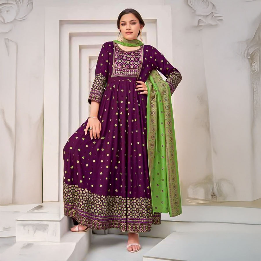 Violet  Rayon Casual Wear Salwar Kameez