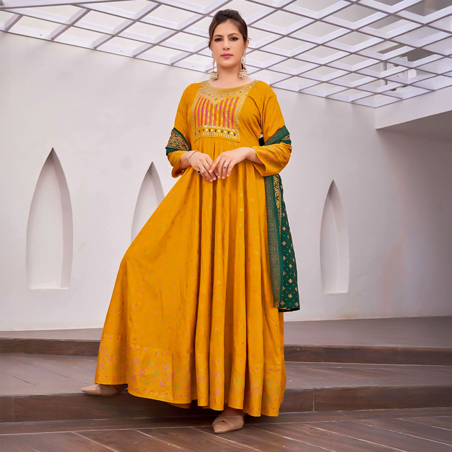 Yellow  Rayon Casual Wear Salwar Kameez