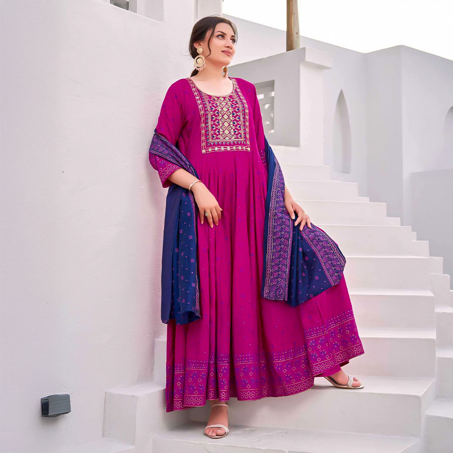 Magenta  Rayon Casual Wear Salwar Kameez