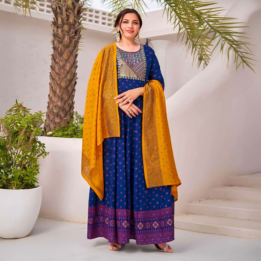 Blue  Rayon Casual Wear Salwar Kameez