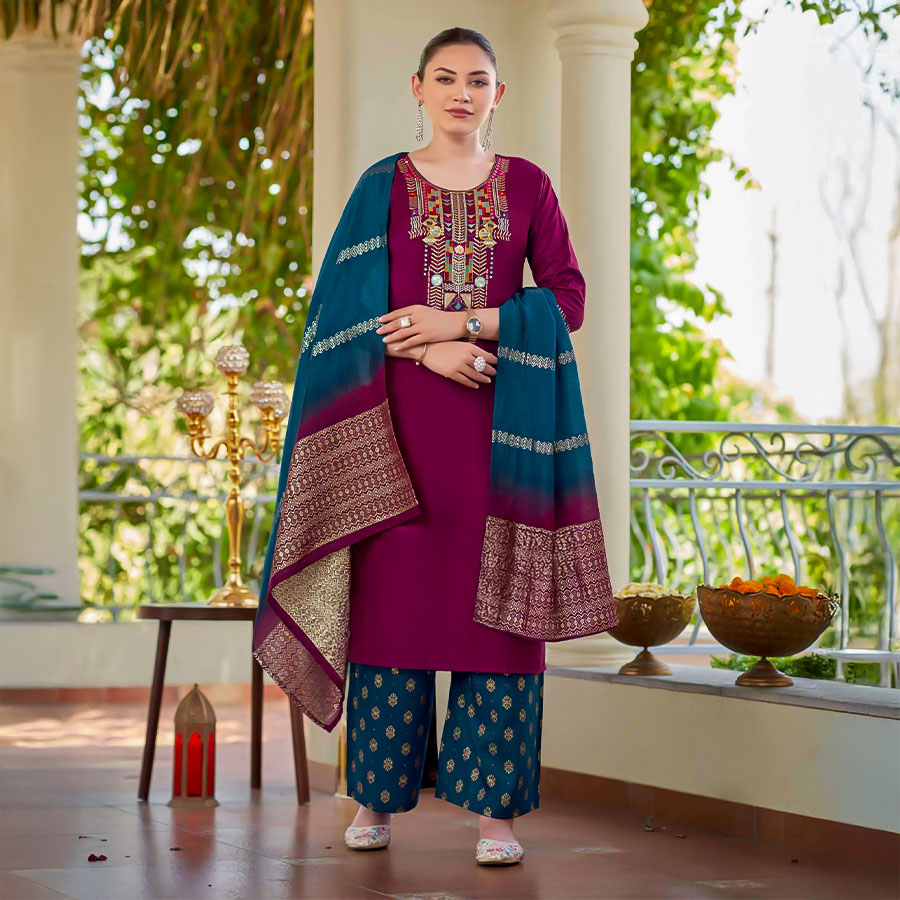 Violet Rayon Casual Wear Salwar Kameez