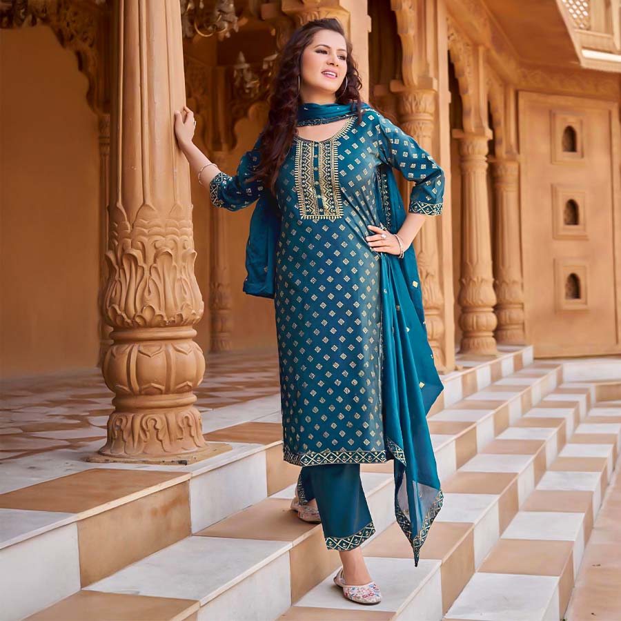 Blue  Viscose Casual Wear Salwar Kameez