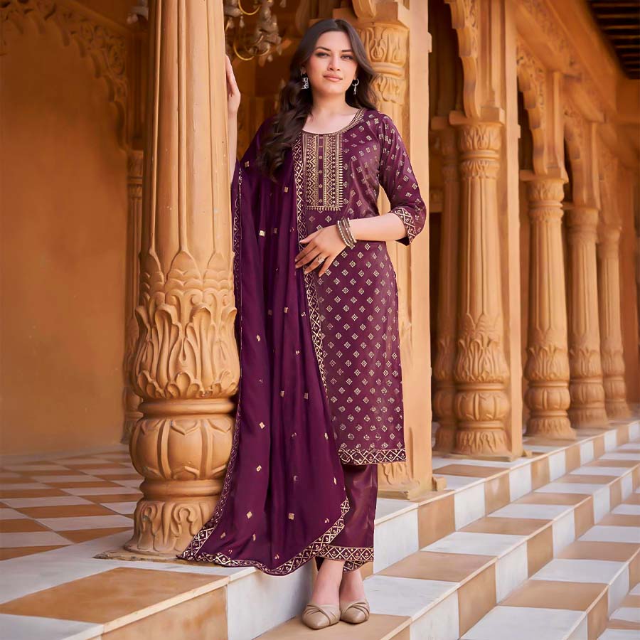 Violet Viscose Casual Wear Salwar Kameez