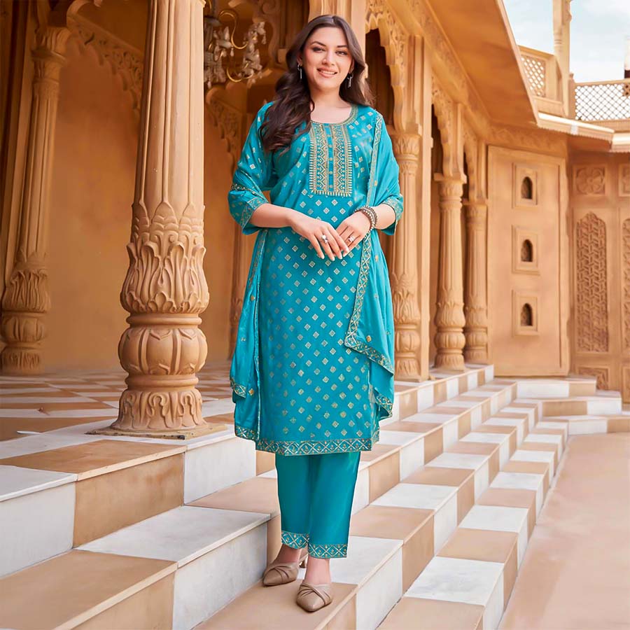 Blue  Viscose Casual Wear Salwar Kameez