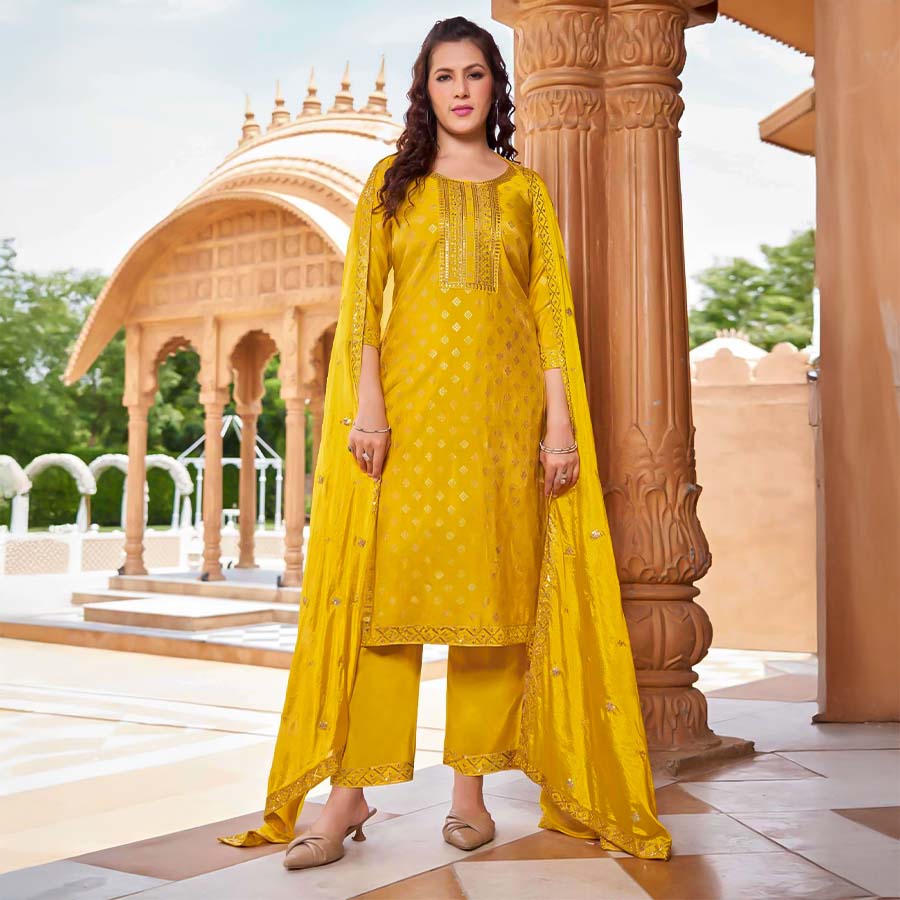Yellow Viscose Casual Wear Salwar Kameez