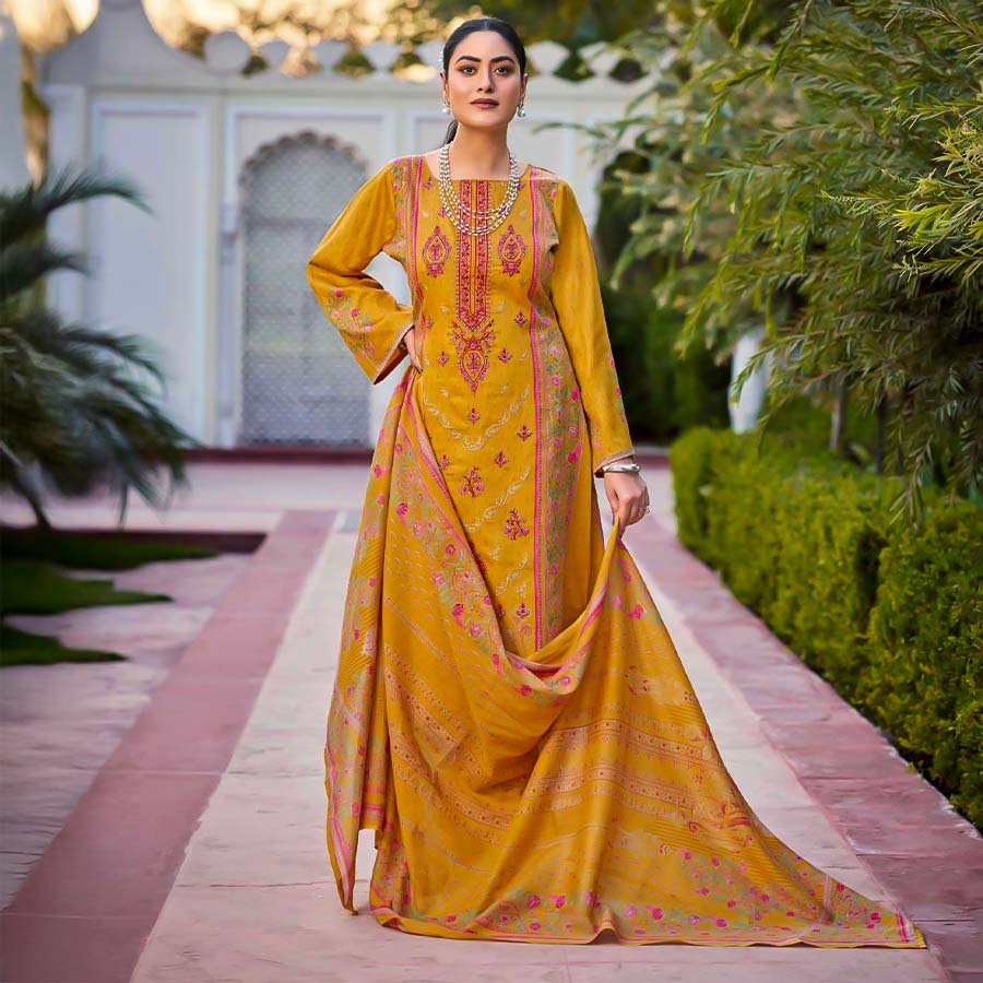 Yellow  Jam Satin Casual Wear Salwar Kameez