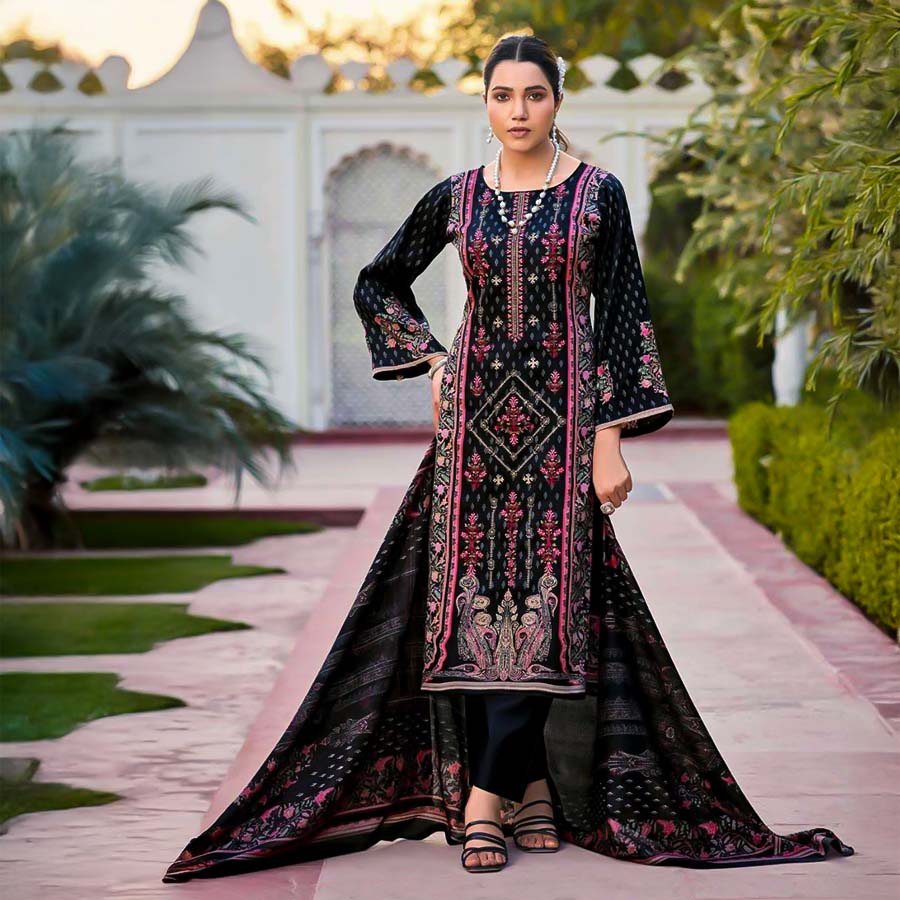 Black  Jam Satin Casual Wear Salwar Kameez