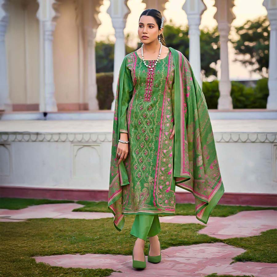 Green  Jam Satin Casual Wear Salwar Kameez