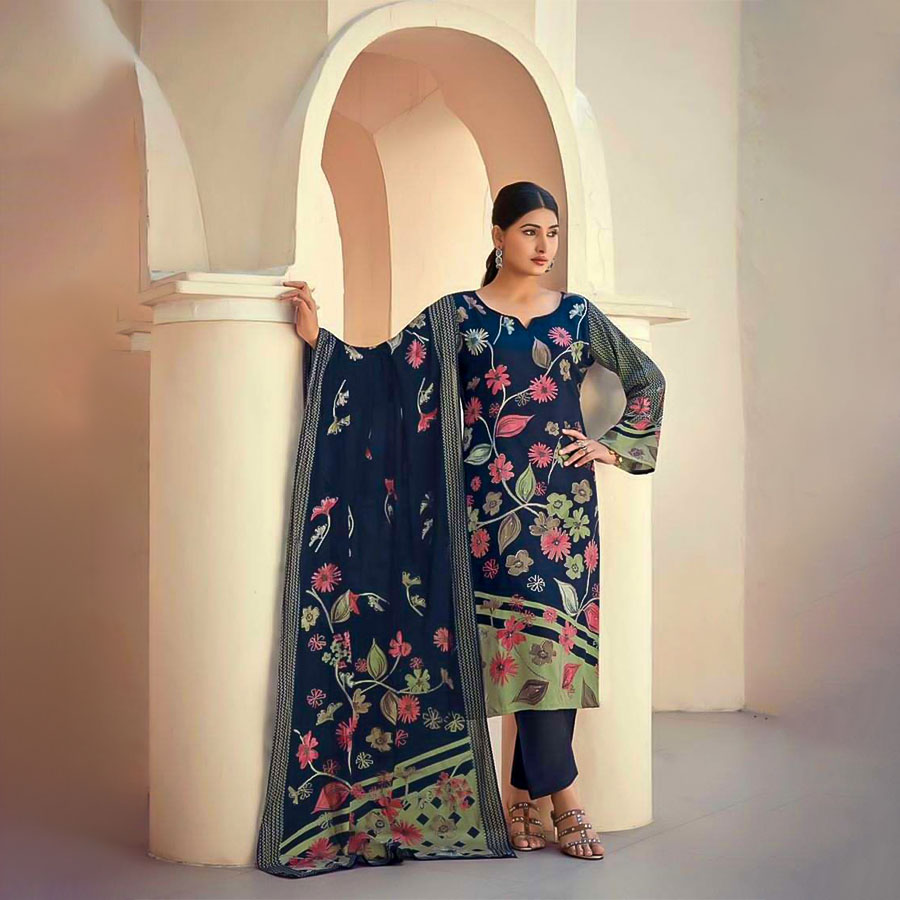 Blue  Jam Silk Printed Salwar Kameez