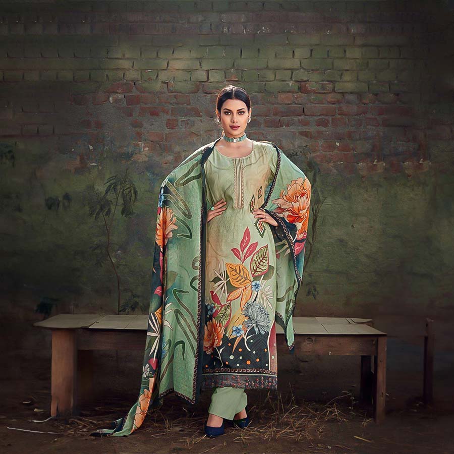 Green  Viscose Muslin Casual Wear Salwar Kameez