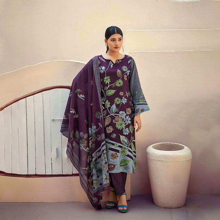 Purple Jam Silk Printed Salwar Kameez