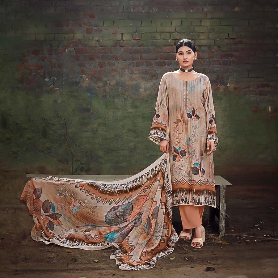 Light Brown Viscose Muslin Casual Wear Salwar Kameez