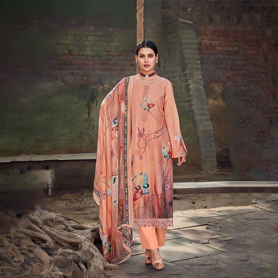 Pink Viscose Muslin Casual Wear Salwar Kameez