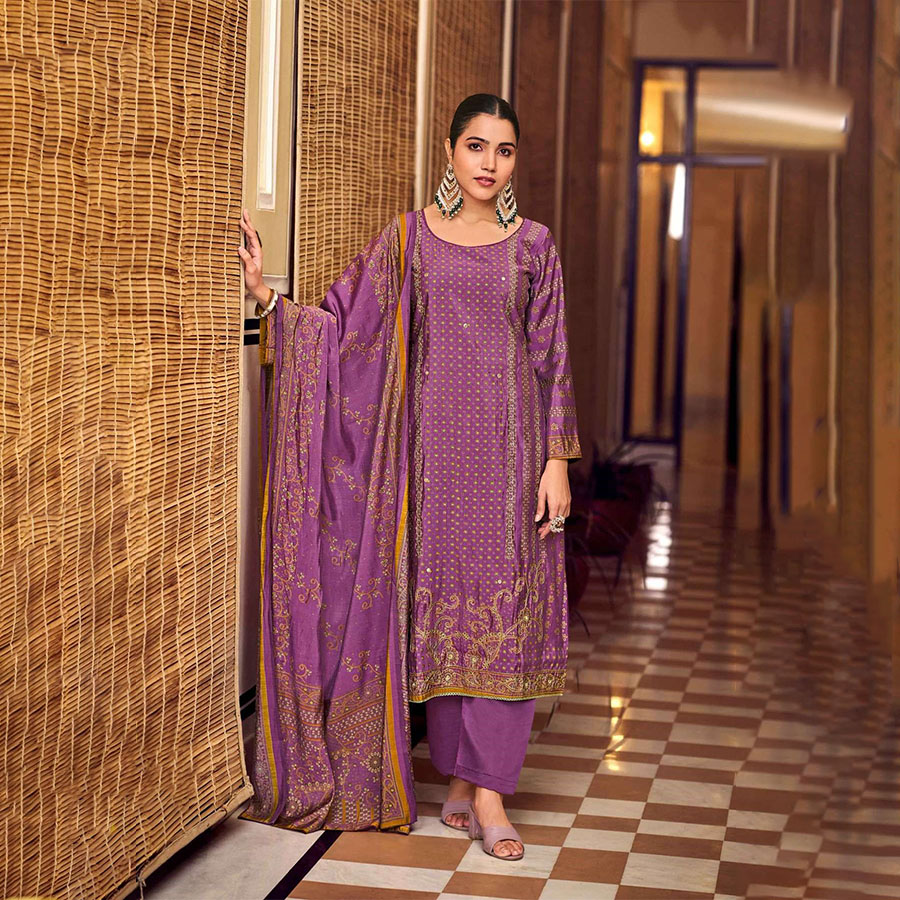 Purple Viscose Casual Suit