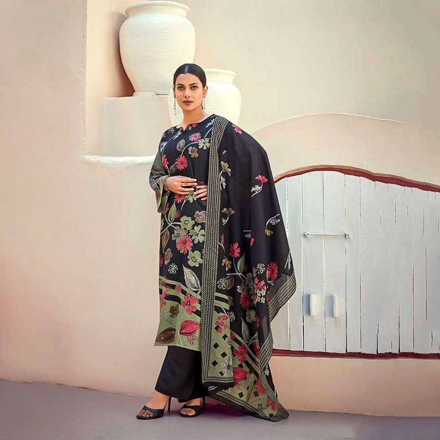 Black Jam Silk Printed Salwar Kameez