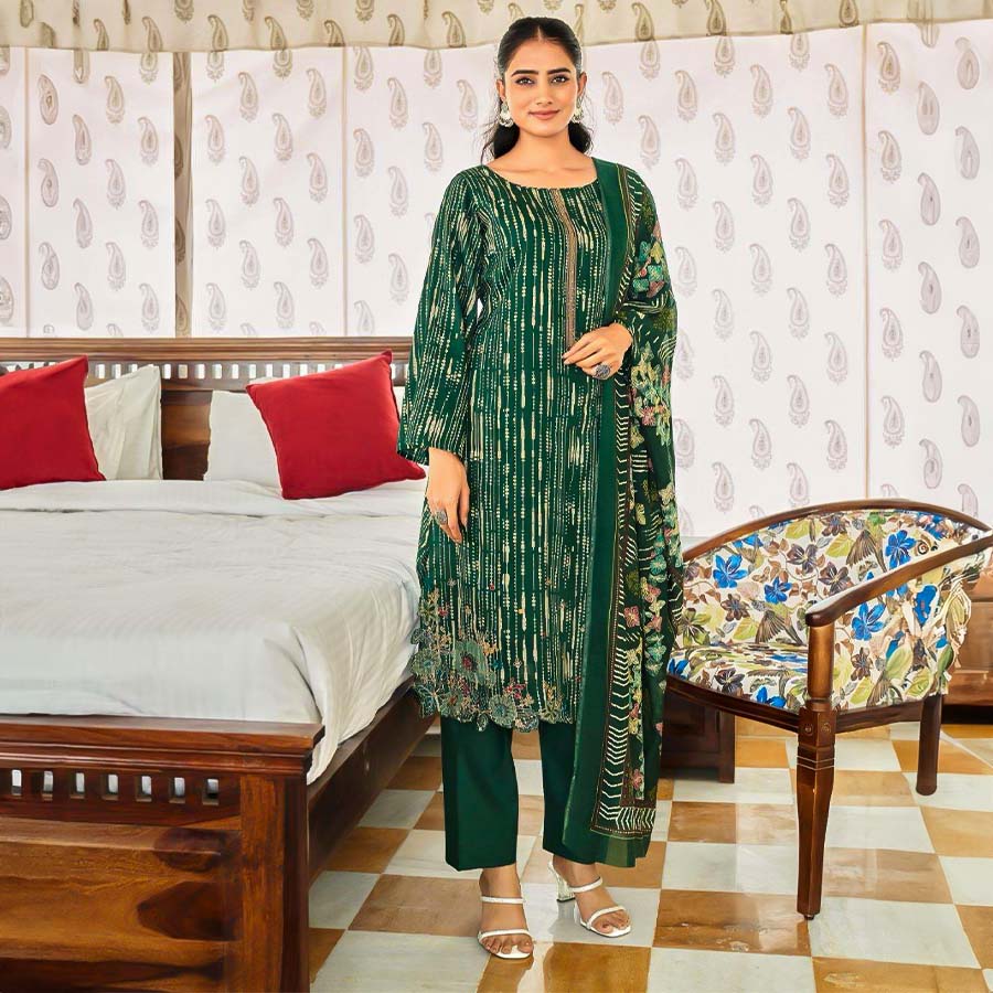 Green  Jam Satin Casual Wear Salwar Kameez