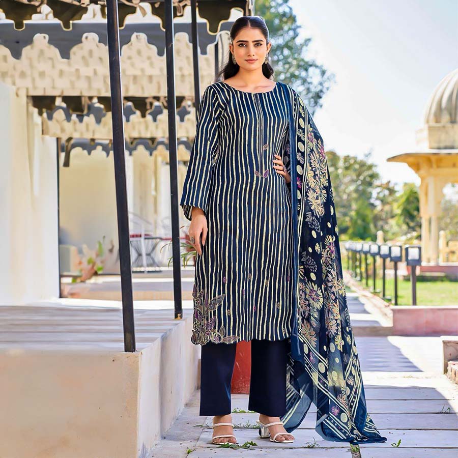 Blue Jam Satin Casual Wear Salwar Kameez