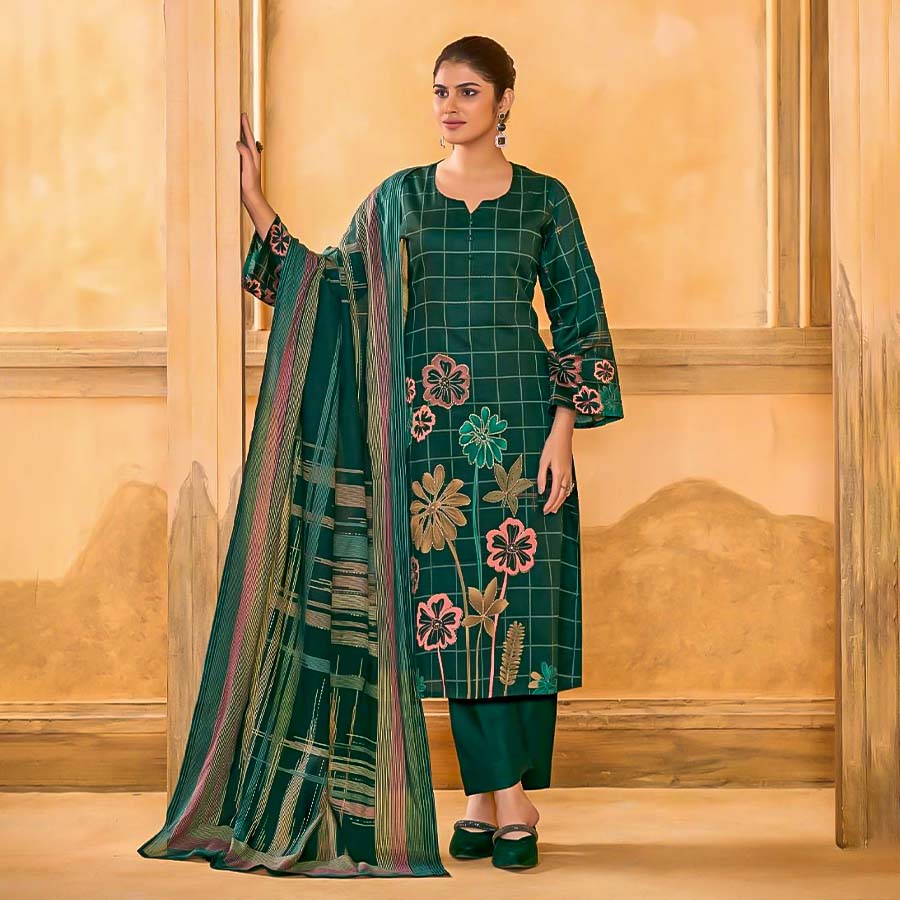 Green Jam Silk Casual Wear Salwar Kameez