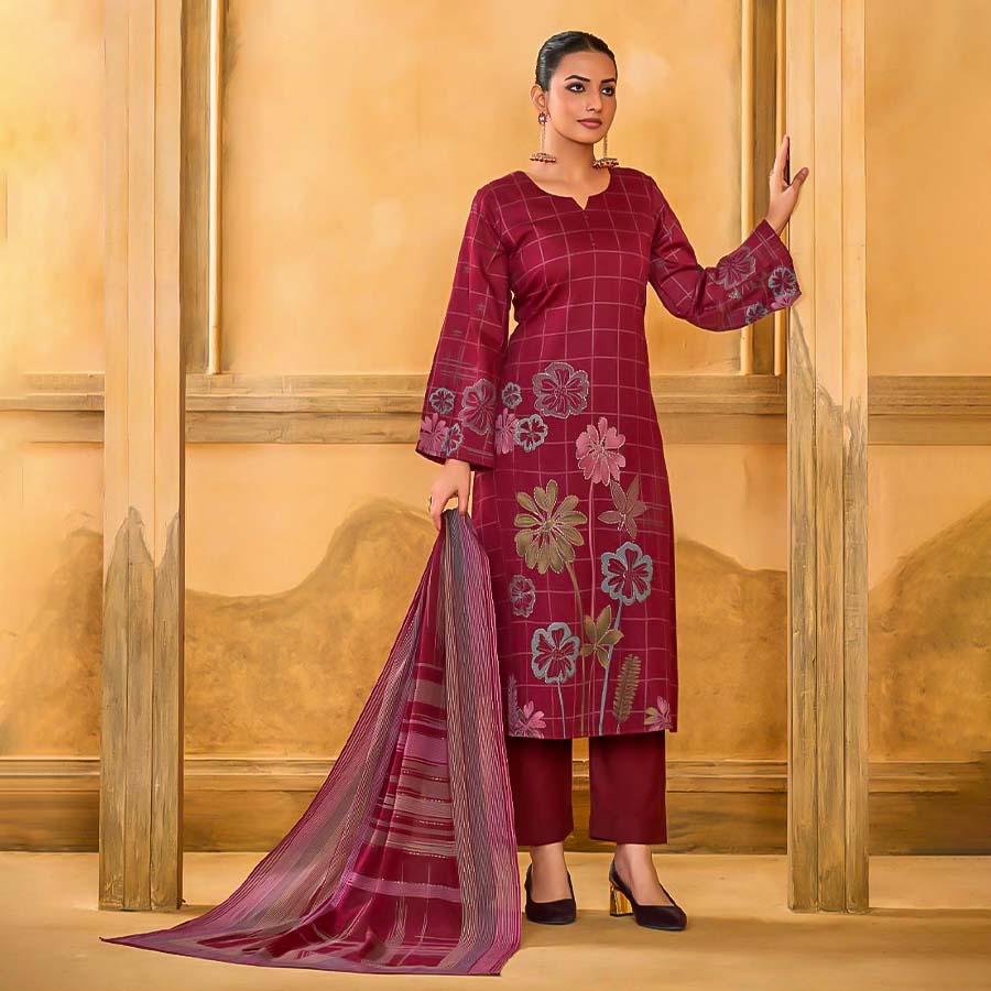 Red  Jam Silk Casual Wear Salwar Kameez