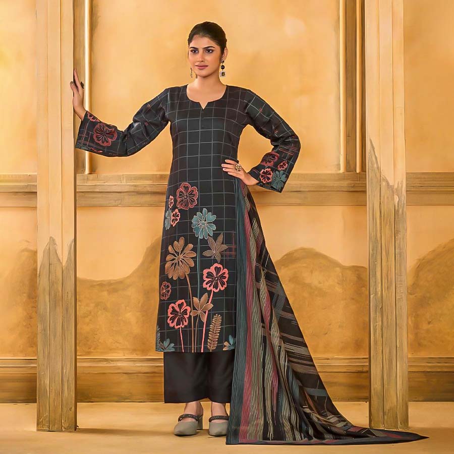 Black  Jam Silk Casual Wear Salwar Kameez