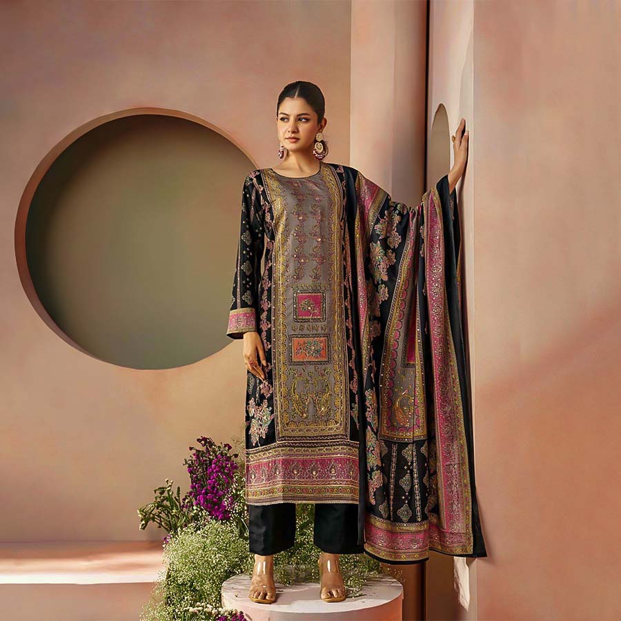 Black Viscose Muslin Casual Wear Salwar Kameez