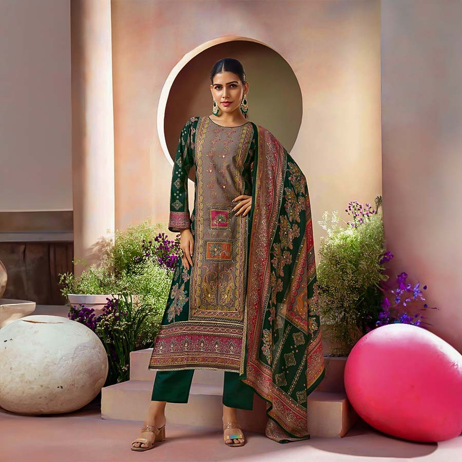 Green Viscose Muslin Casual Wear Salwar Kameez