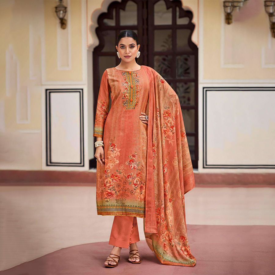 Orange Jam Satin Printed Suit