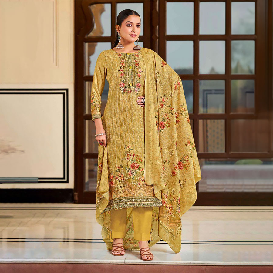 Yellow Jam Satin Printed Suit