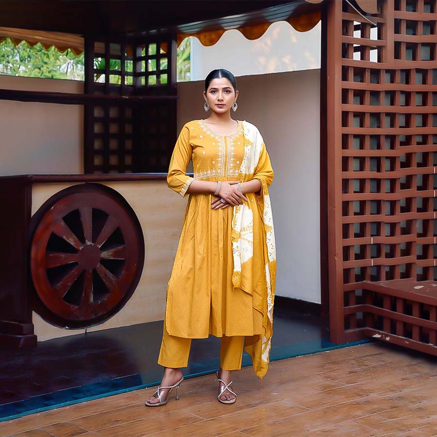 Yellow Cotton Casual Wear Kurti