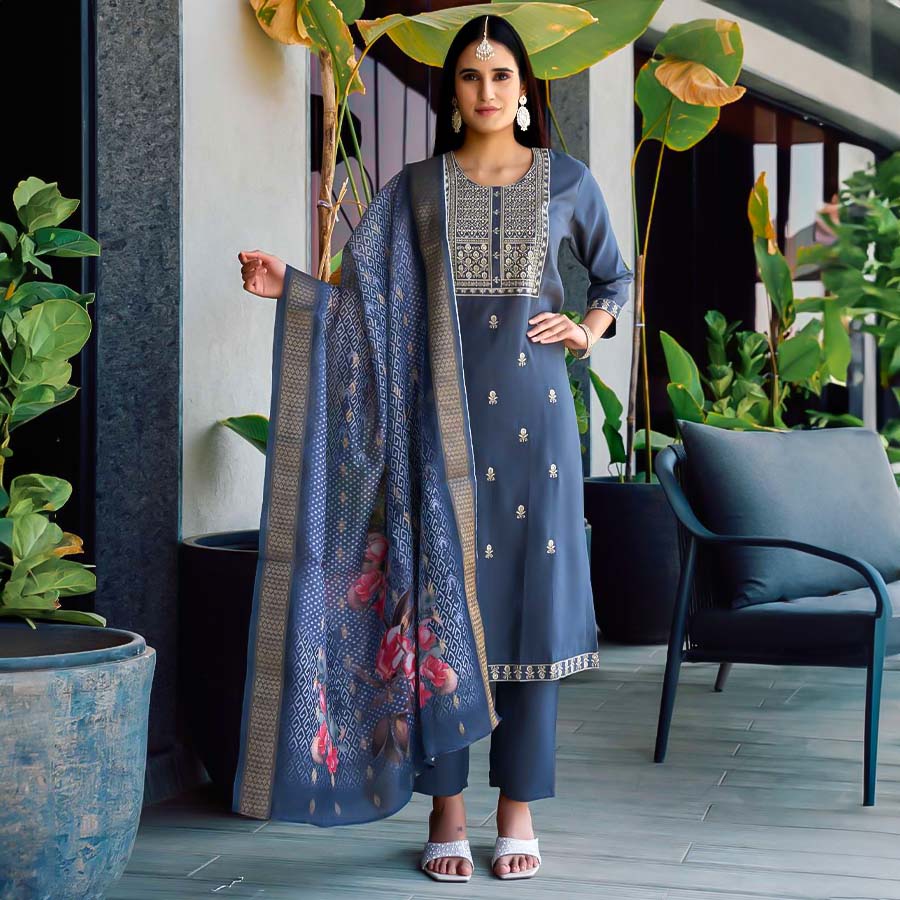 Blue  Roman Silk Casual Wear Salwar Kameez